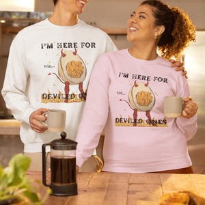 Funny Deviled Egg Sweatshirt  Food Pun Crewneck  Thanksgiving Party Sweater  Humor Fall Sweatshirt  Unisex Cozy Gift