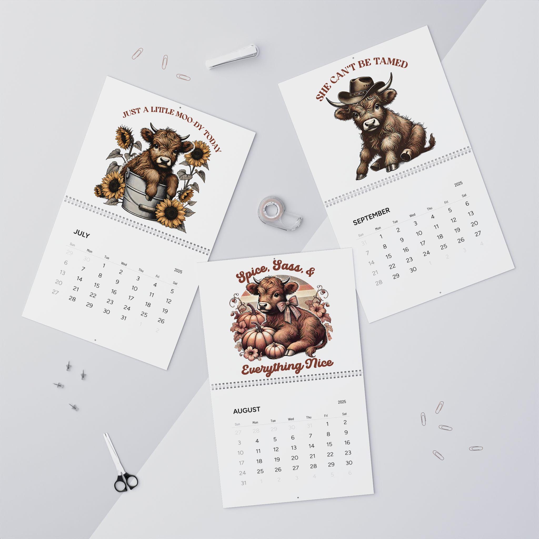 Sassy Highland Cow Wall Calendars 2025 Cute Animal Calendar Funny Cow