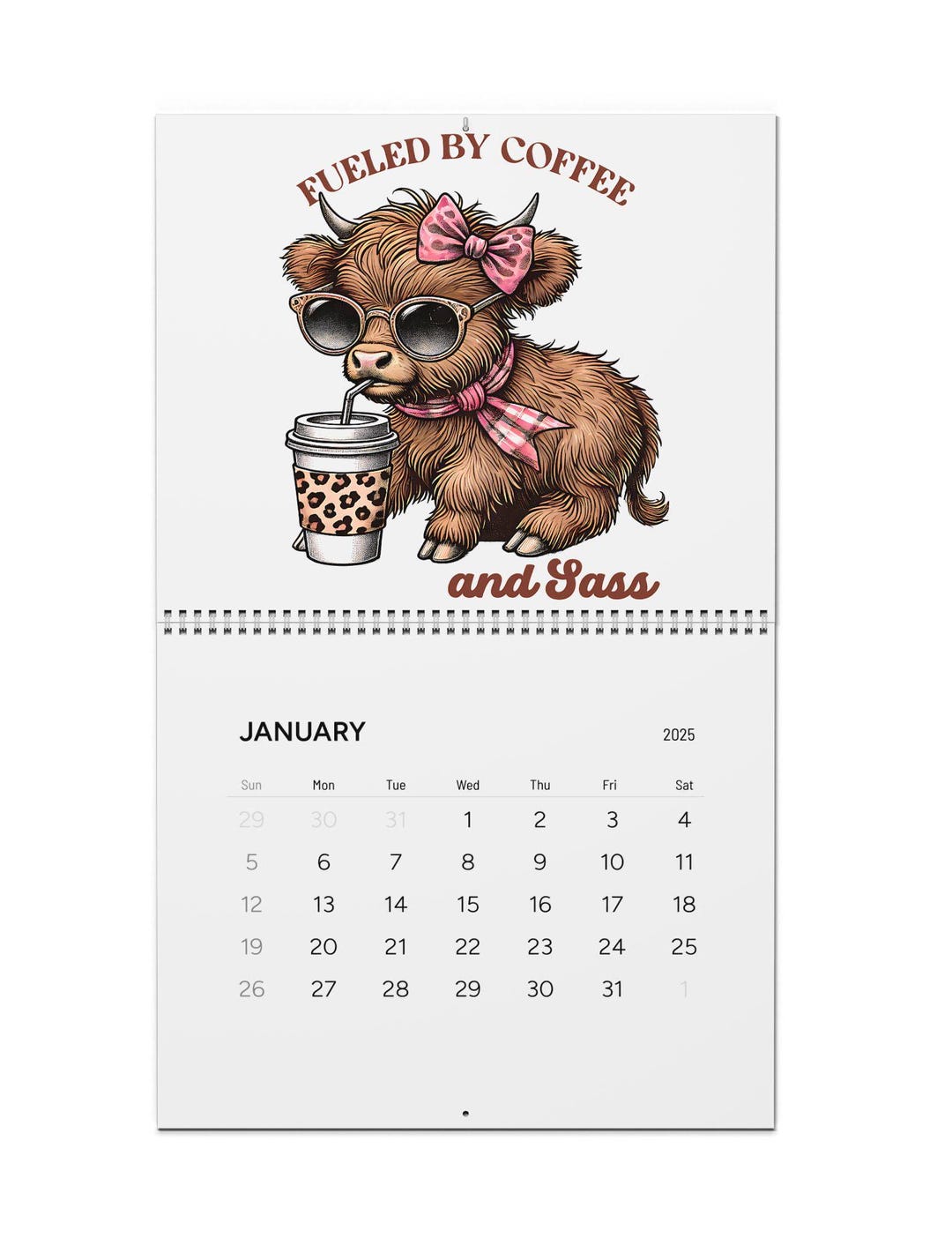 Sassy Highland Cow Wall Calendars 2025 Cute Animal Calendar Funny Cow