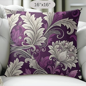 Purple Damask Throw Pillow Cover: Elegant Floral Sofa Cushion