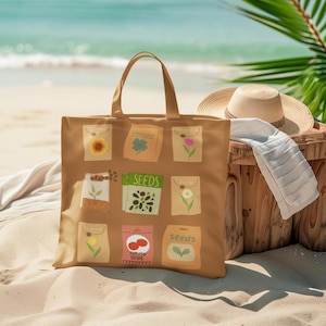 Vintage Seed Packets Tote Bag: Gardening Gift for Plant Lovers