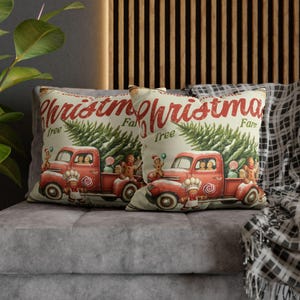 Pillowcase, Vintage Christmas Tree Farm Decorative Pillow cover Gingerbread Falls Home Accent, Holiday Cozy Faux Suede Cushion Cover Gift