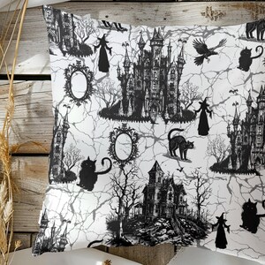 Vintage Haunted Castle Throw Pillow Cover, Gothic Dark Academia Home Decor, Spooky Halloween Accent Pillow Case, 14, 16, 18, 20 sq in