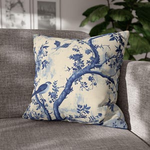 Toile de Jouy Square Pillowcase, French Country Cottage Decor, Vintage Floral Accent Pillow Cover, Shabby Chic Home Decor, Farmhouse Pillow