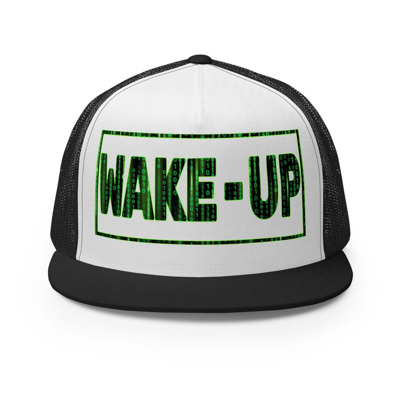 Matrix Wake Up Cap Woke Culture Black Snapback Hat Mesh Trucker Cap Flat Brim Cap Flat Bill Hat Hip Hop Cap cool snapback hat Skateboarding Cap Rapper streetwear New Earth gift for him for her Mens Womens summer Hats Designer Cap for Men Stylish Black Yupoong Snapback Fashion Accessories Trendy Urban Awake Blue Red Pill Yupoong 6006 Spritual awakening Birthday Present xmas Present for Geek Nerd Wake up from the Matrix 3D 5D Ascension Hat Awakening Binary Code mesh trucker hat Neo Matrix Snapback