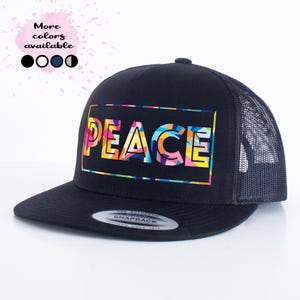PEACE Snapback Trucker Hat -  Designer Cap with Flat Brim and Mesh - New Earth Gift