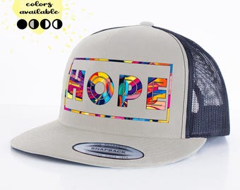 HOPE flache Krempe | Snapback Trucker Hat für Männer und Frauen | Hoffnungsvolles Geschenk