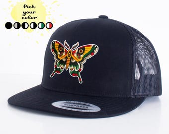 Moth Tattoo Trucker Hat | Sailor Jerry Traditional Tattoo Snapback | Gift for Ink Lovers