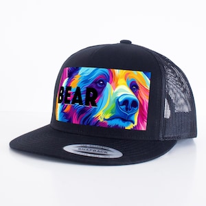 Bear Trucker Hat - Flat Brim Snapback Cap