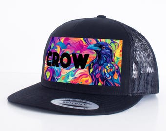 Gorra de camionero con diseño de cuervo - Gorra plana tipo snapback - Regalo de bruja