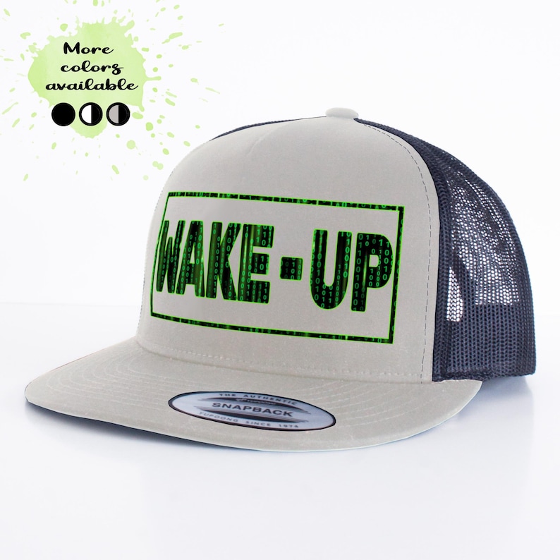 Matrix Wake Up Cap Woke Culture Black Snapback Hat Mesh Trucker Cap Flat Brim Cap Flat Bill Hat Hip Hop Cap cool snapback hat Skateboarding Cap Rapper streetwear New Earth gift for him for her Mens Womens summer Hats Designer Cap for Men Stylish Black Yupoong Snapback Fashion Accessories Trendy Urban Awake Blue Red Pill Yupoong 6006 Spritual awakening Birthday Present xmas Present for Geek Nerd Wake up from the Matrix 3D 5D Ascension Hat Awakening Binary Code mesh trucker hat Neo Matrix Snapback