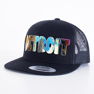 Detroit Hat - Cityscape Flat Bill Trucker Cap