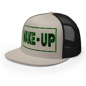 Matrix Wake Up Cap Woke Culture Black Snapback Hat Mesh Trucker Cap Flat Brim Cap Flat Bill Hat Hip Hop Cap cool snapback hat Skateboarding Cap Rapper streetwear New Earth gift for him for her Mens Womens summer Hats Designer Cap for Men Stylish Black Yupoong Snapback Fashion Accessories Trendy Urban Awake Blue Red Pill Yupoong 6006 Spritual awakening Birthday Present xmas Present for Geek Nerd Wake up from the Matrix 3D 5D Ascension Hat Awakening Binary Code mesh trucker hat Neo Matrix Snapback