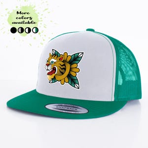Tiger Trucker Hat (Courage) | Traditional Tattoo Flash Snapback Cap | Unique Hip Hop Hat Gift