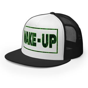 Matrix Wake Up Cap Woke Culture Black Snapback Hat Mesh Trucker Cap Flat Brim Cap Flat Bill Hat Hip Hop Cap cool snapback hat Skateboarding Cap Rapper streetwear New Earth gift for him for her Mens Womens summer Hats Designer Cap for Men Stylish Black Yupoong Snapback Fashion Accessories Trendy Urban Awake Blue Red Pill Yupoong 6006 Spritual awakening Birthday Present xmas Present for Geek Nerd Wake up from the Matrix 3D 5D Ascension Hat Awakening Binary Code mesh trucker hat Neo Matrix Snapback