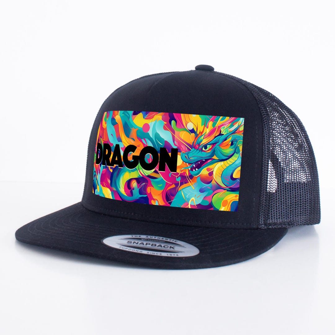 Dragon Trucker Cap - Flat Bill Snapback Hat - Etsy