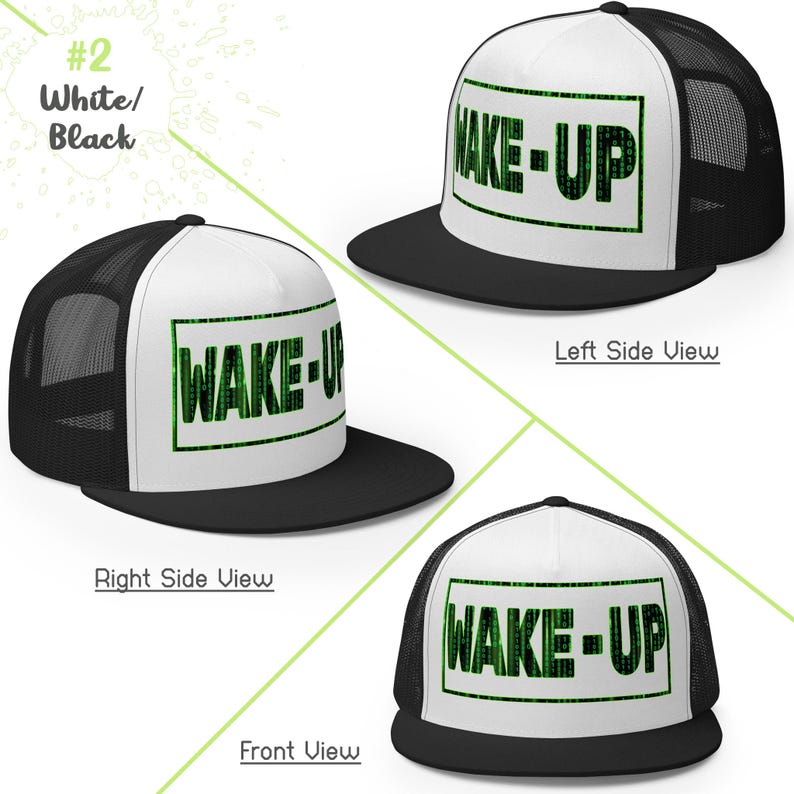 Matrix Wake Up Cap Woke Culture Black Snapback Hat Mesh Trucker Cap Flat Brim Cap Flat Bill Hat Hip Hop Cap cool snapback hat Skateboarding Cap Rapper streetwear New Earth gift for him for her Mens Womens summer Hats Designer Cap for Men Stylish Black Yupoong Snapback Fashion Accessories Trendy Urban Awake Blue Red Pill Yupoong 6006 Spritual awakening Birthday Present xmas Present for Geek Nerd Wake up from the Matrix 3D 5D Ascension Hat Awakening Binary Code mesh trucker hat Neo Matrix Snapback