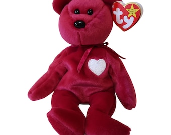 Valentina TY Beanie Baby • Oso de San Valentín de 1998, etiqueta holográfica