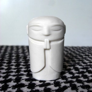 Jizo - Polished white porcelain, 2.7" tall Jizo statue