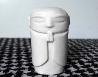 Jizo - Polished white porcelain, 2.7" tall Jizo statue