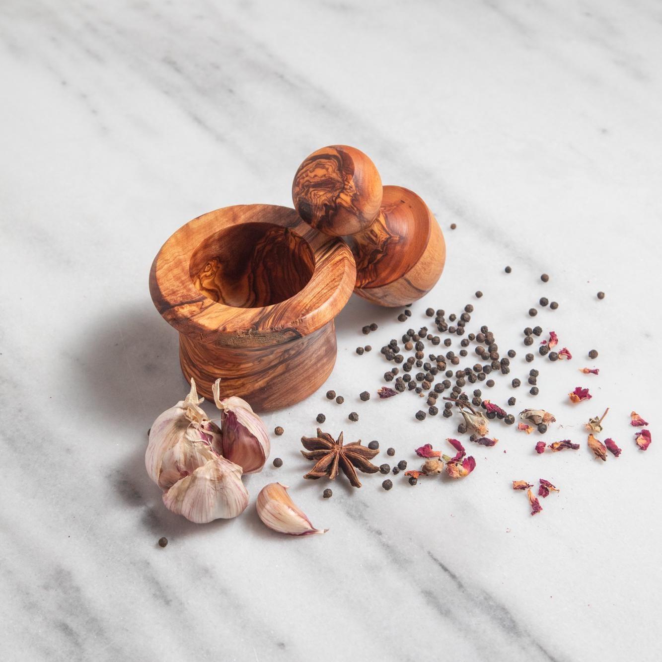 Traditional Mediterranean Olive Wood Mortar and Pestle – Herb & Garlic Crusher – Handmade Kitchen Tool – Rustic Spice Grinder - Thumbnail 2