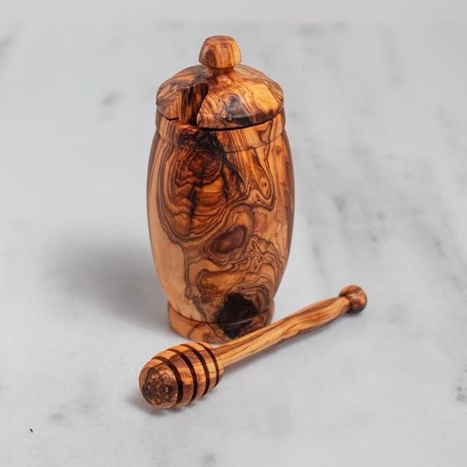 Olive Wood Honey Jar – Handcrafted Artisan Pot for Table and Home - Thumbnail 6