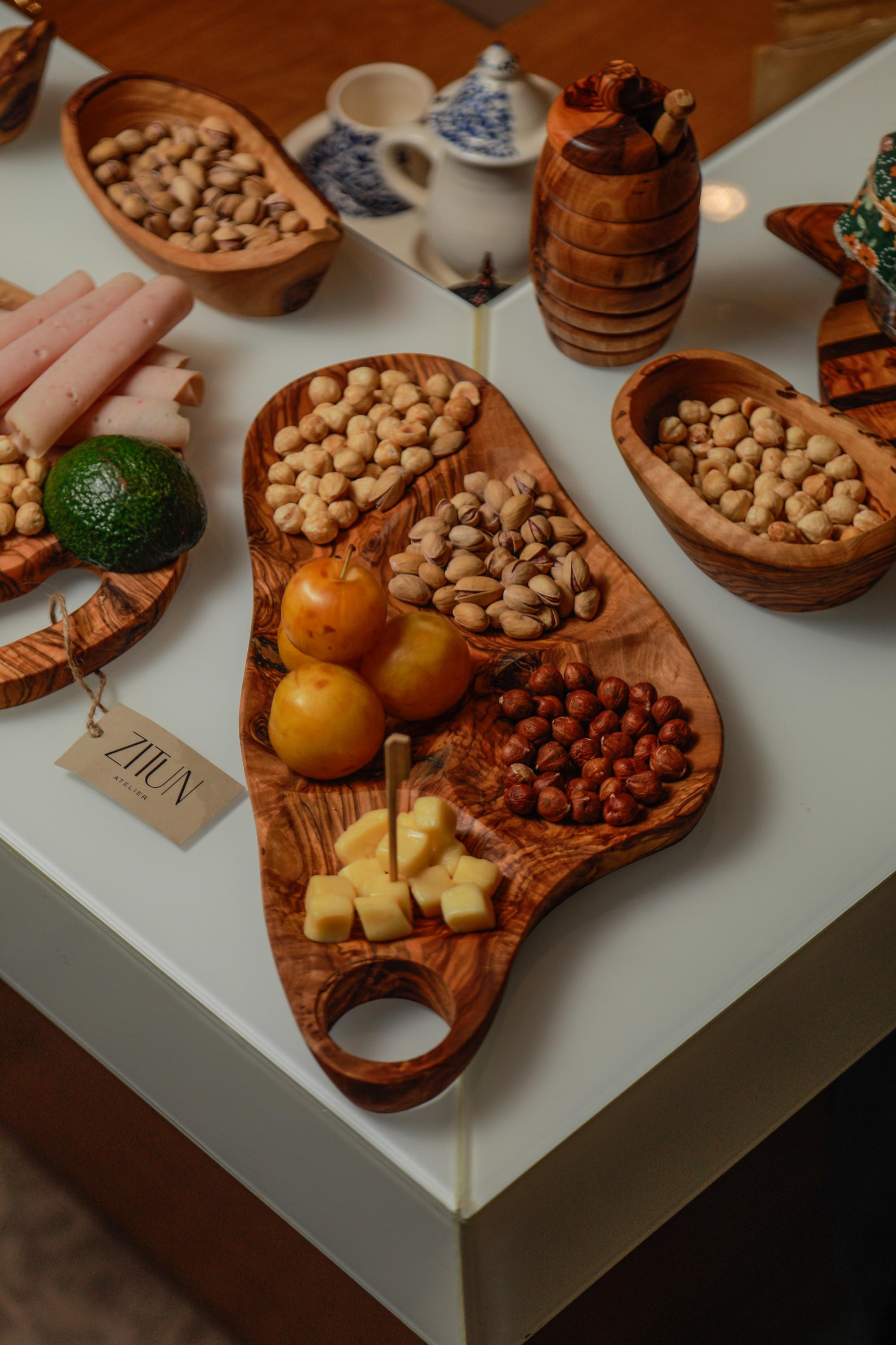 Olive Wood 4 Section Appetizer Tray for Nuts Fruits Snacks Dips Charcuterie | Rustic Handmade Segmented Serving Board for USA Kitchens