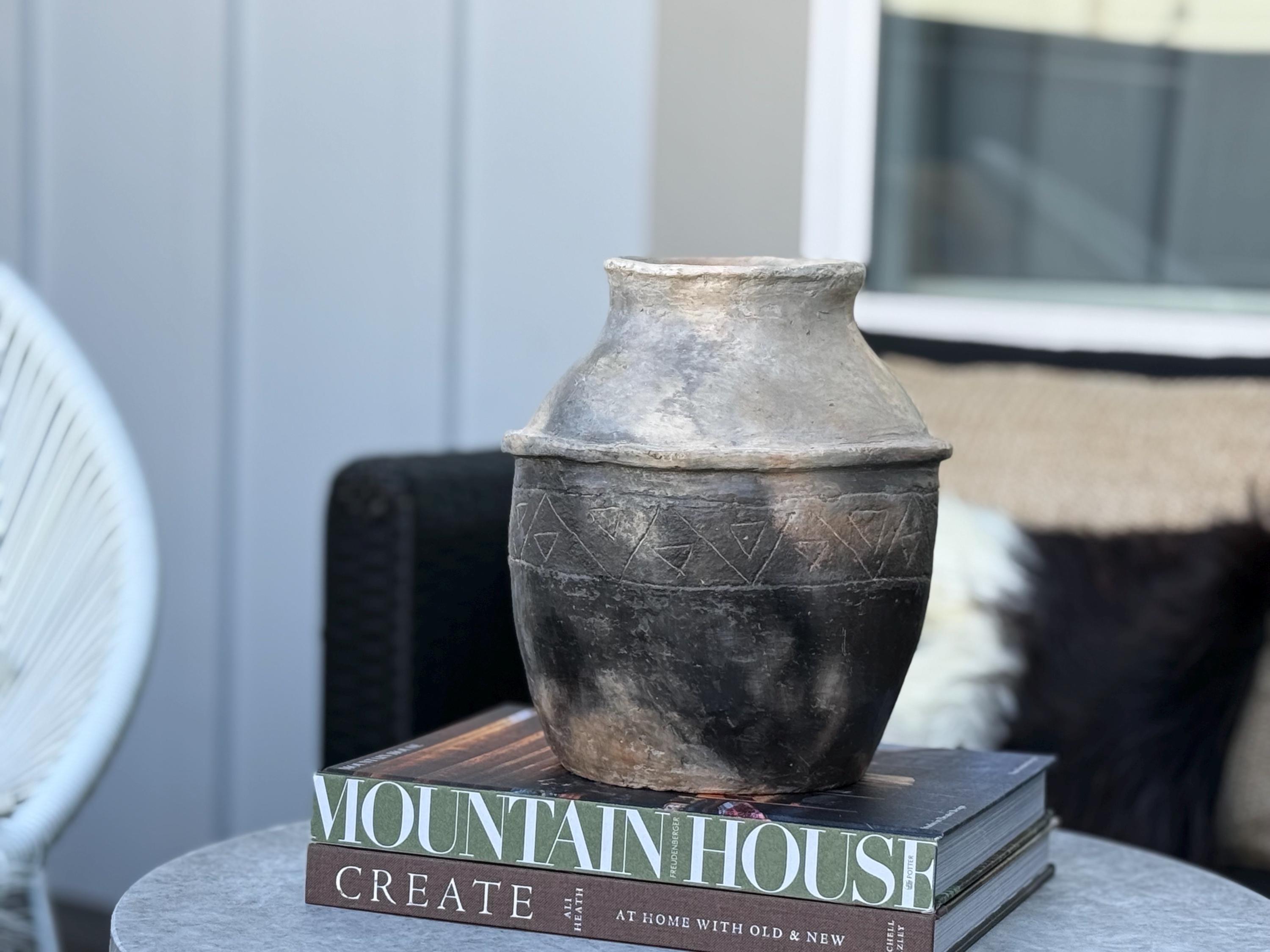 Hand-Carved Terracotta Vessel: Rustic Boho Figural Art Vase, Primitive, Wabi-Sabi Decor - Thumbnail 3