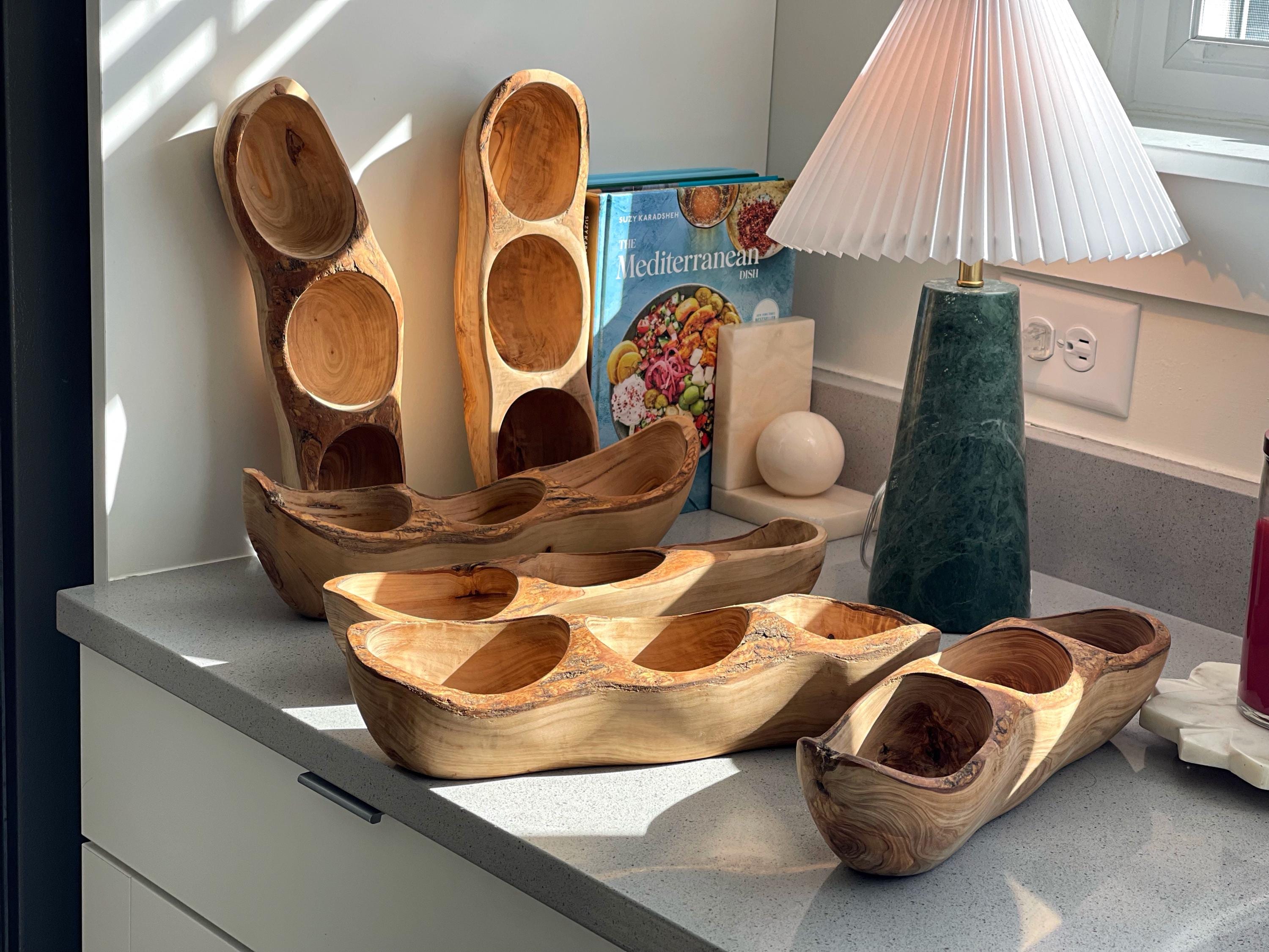 Handcrafted Olive Wood Divided Serving Tray – Rustic Snack Bowl - Thumbnail 2