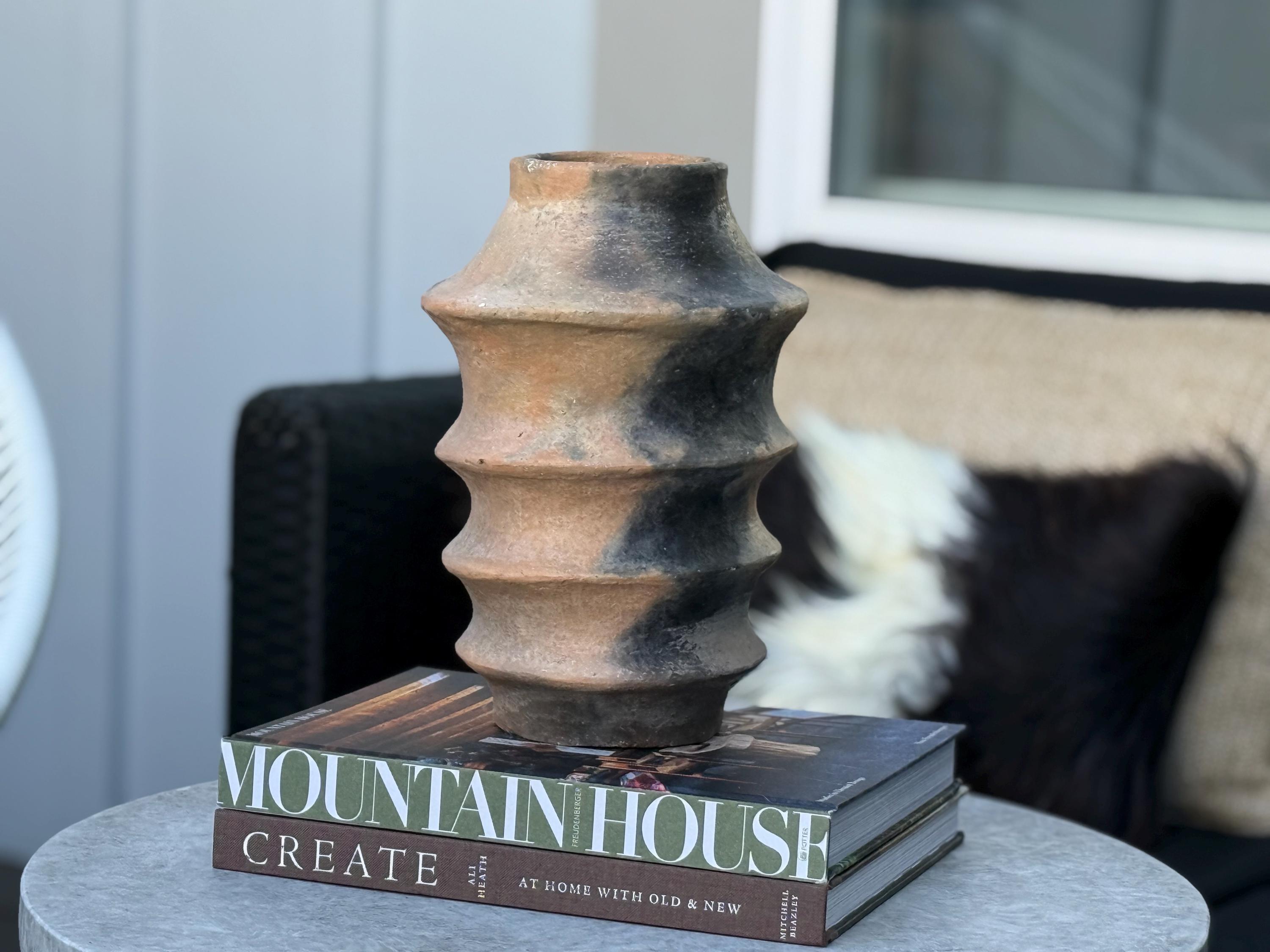 Berber Terracotta Sculpture: Wabi-Sabi Inspired Vase, North African Art