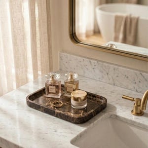 Luxury Brown Marble Vanity Tray - Handmade Natural Stone Tray - Bathroom Organizer Set - Hand Polished Decorative Tray for Housewarming Gift image 12