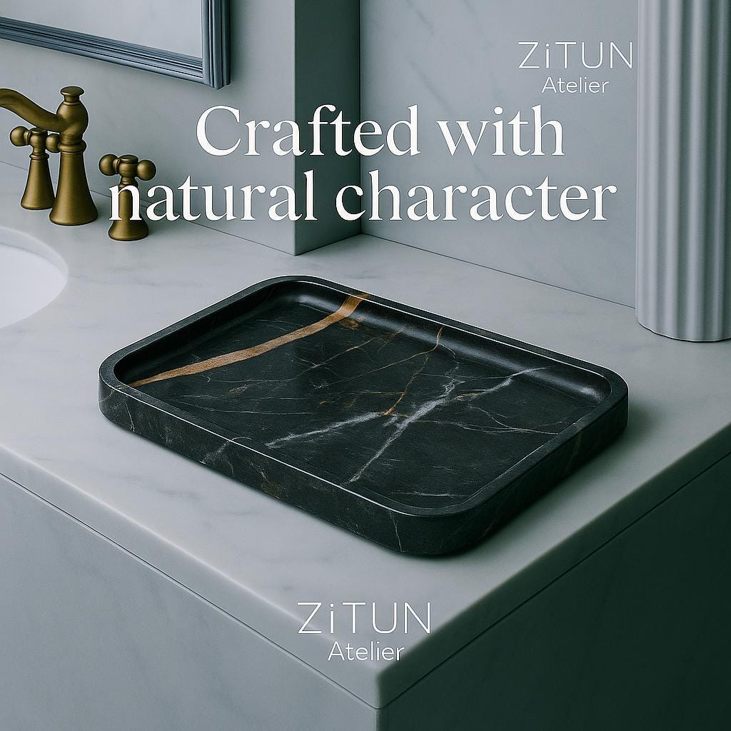 Gray Marble Tray – Handmade Natural Stone Vanity and Bathroom Organizer - Thumbnail 2