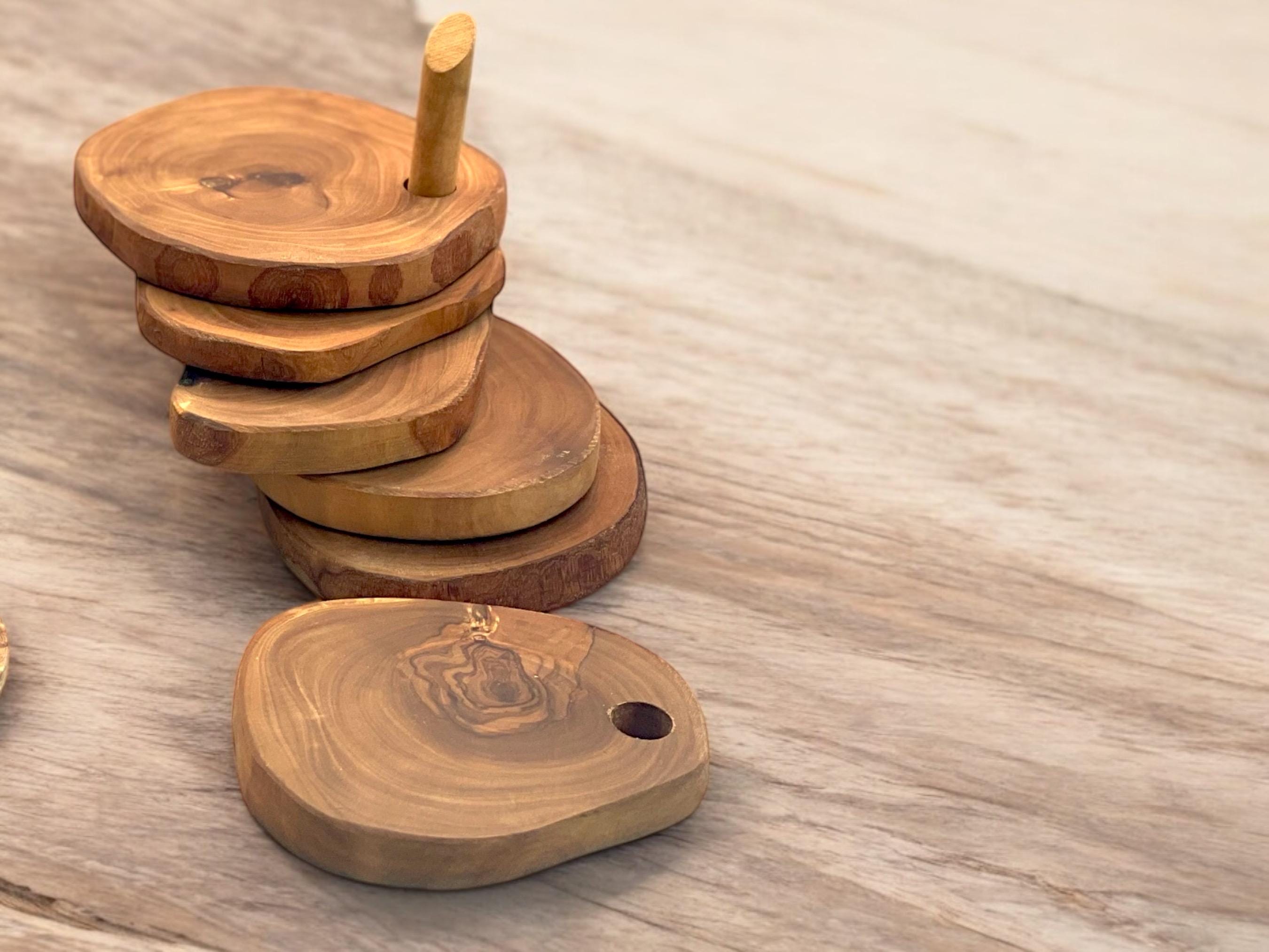 Coasters Set | Handmade with Olive Wood | Unique Rustic Wooden Coasters |Natural Coaster Set | handcrafted kitchenware |Set Of 6 Coasters - Thumbnail 7