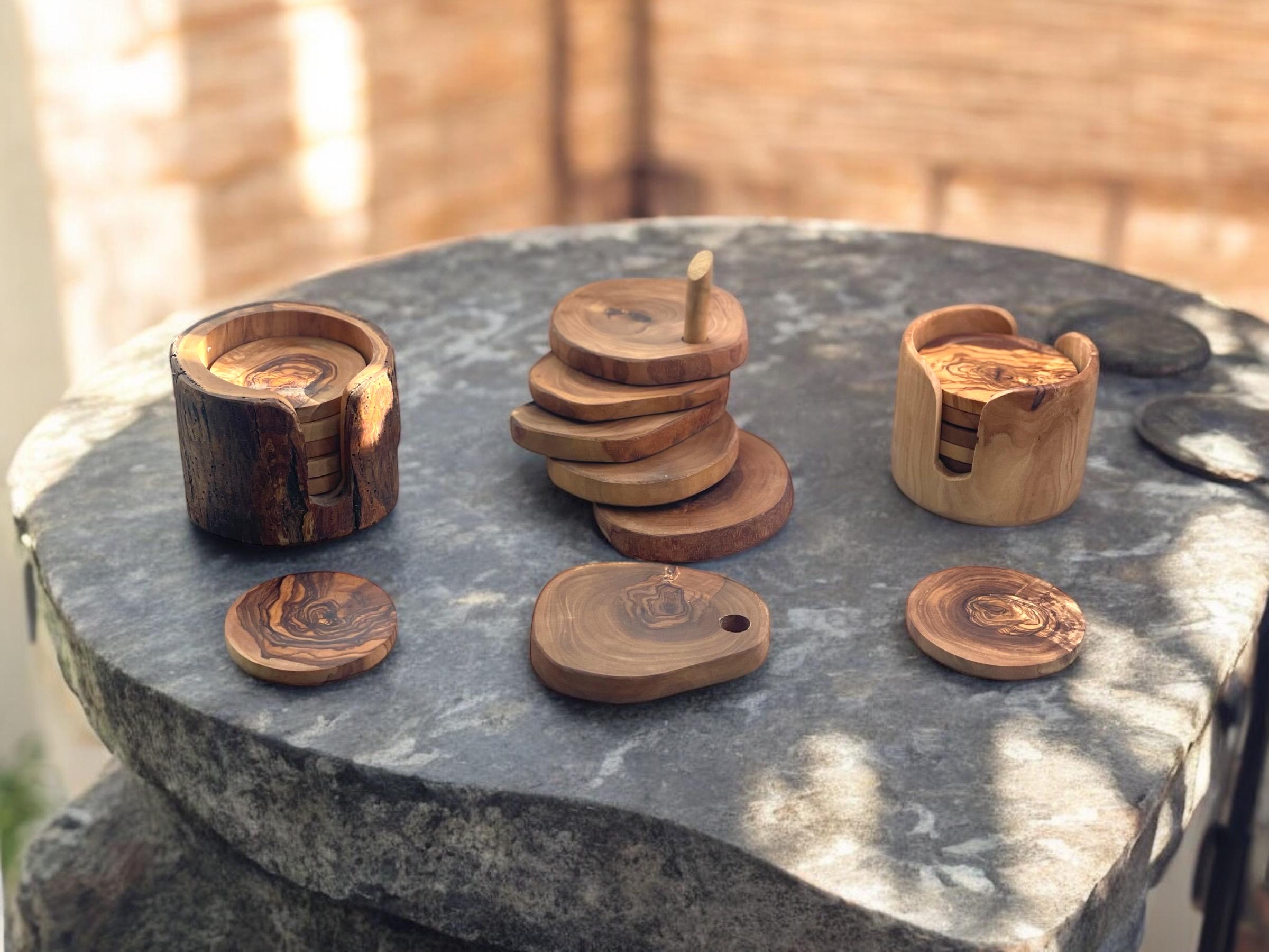 Coasters Set | Handmade with Olive Wood | Unique Rustic Wooden Coasters |Natural Coaster Set | handcrafted kitchenware |Set Of 6 Coasters - Thumbnail 6