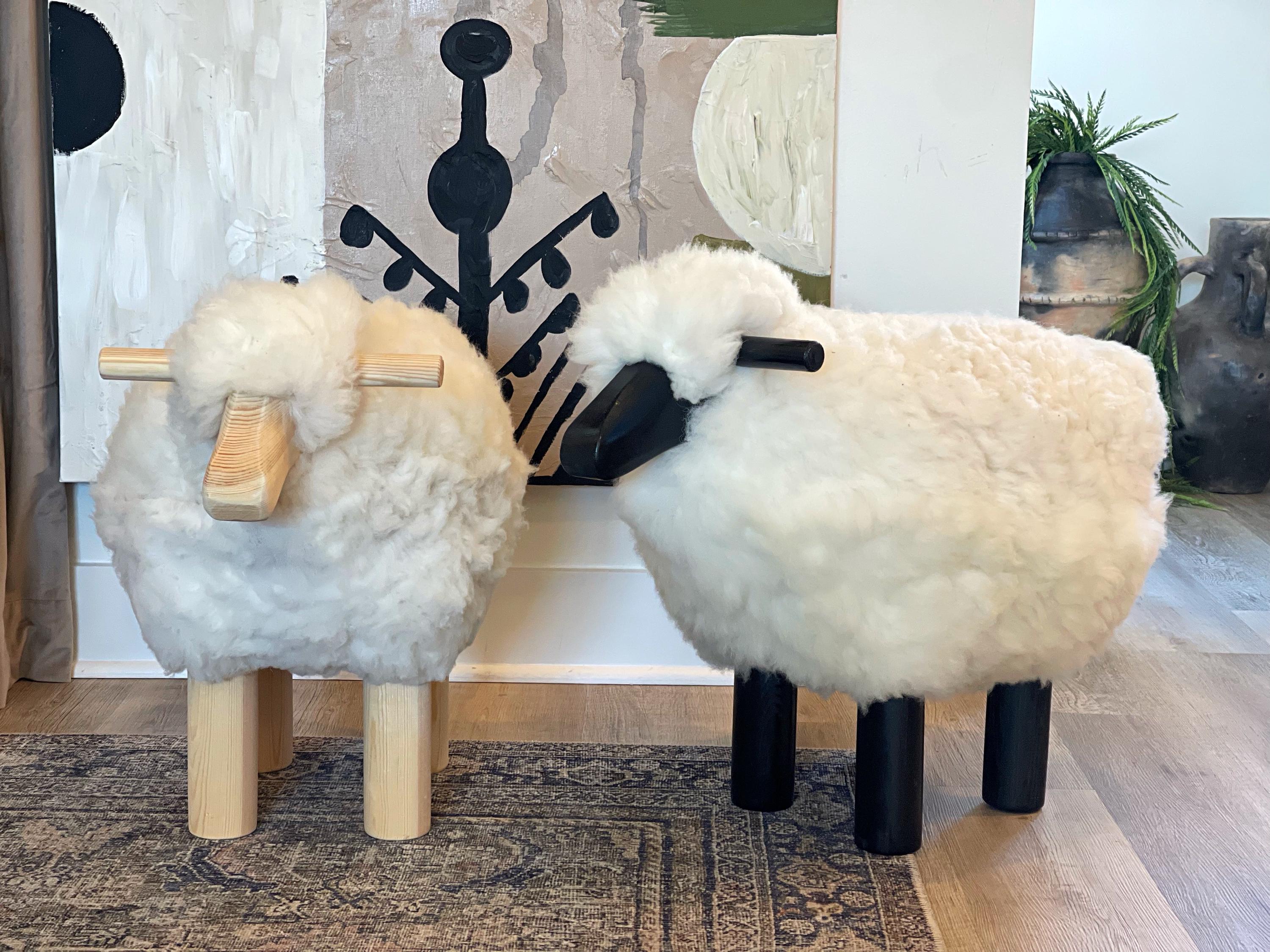 Sheep Stool , Handmade Wooden & Sheep Fleece Decorative Chair | Nursery Decor | Authentic Sheepskin | Very Limited Stock - Image 1