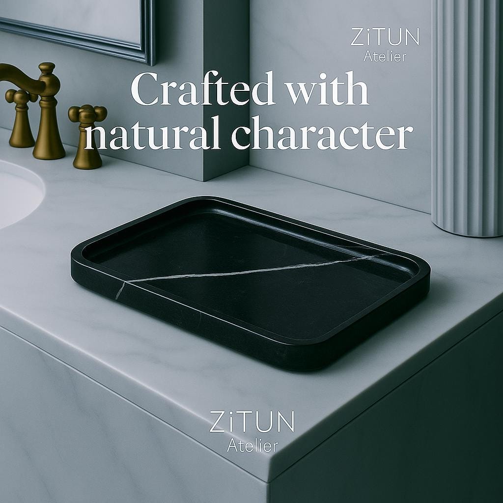 Black Marble Tray – Handmade Natural Stone Vanity and Bathroom Organizer - Thumbnail 5