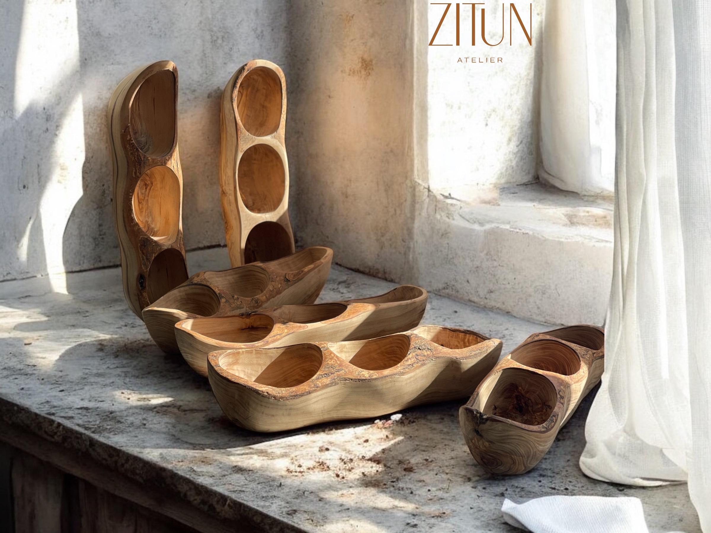 Handcrafted Olive Wood Divided Serving Tray – Rustic Snack Bowl - Thumbnail 7