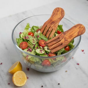 Handcrafted Olive Wood Salad Hands - Ergonomic Tossing Servers for Kitchen and Dining - Sustainable Kitchenware Set for Hosting & Gifting
