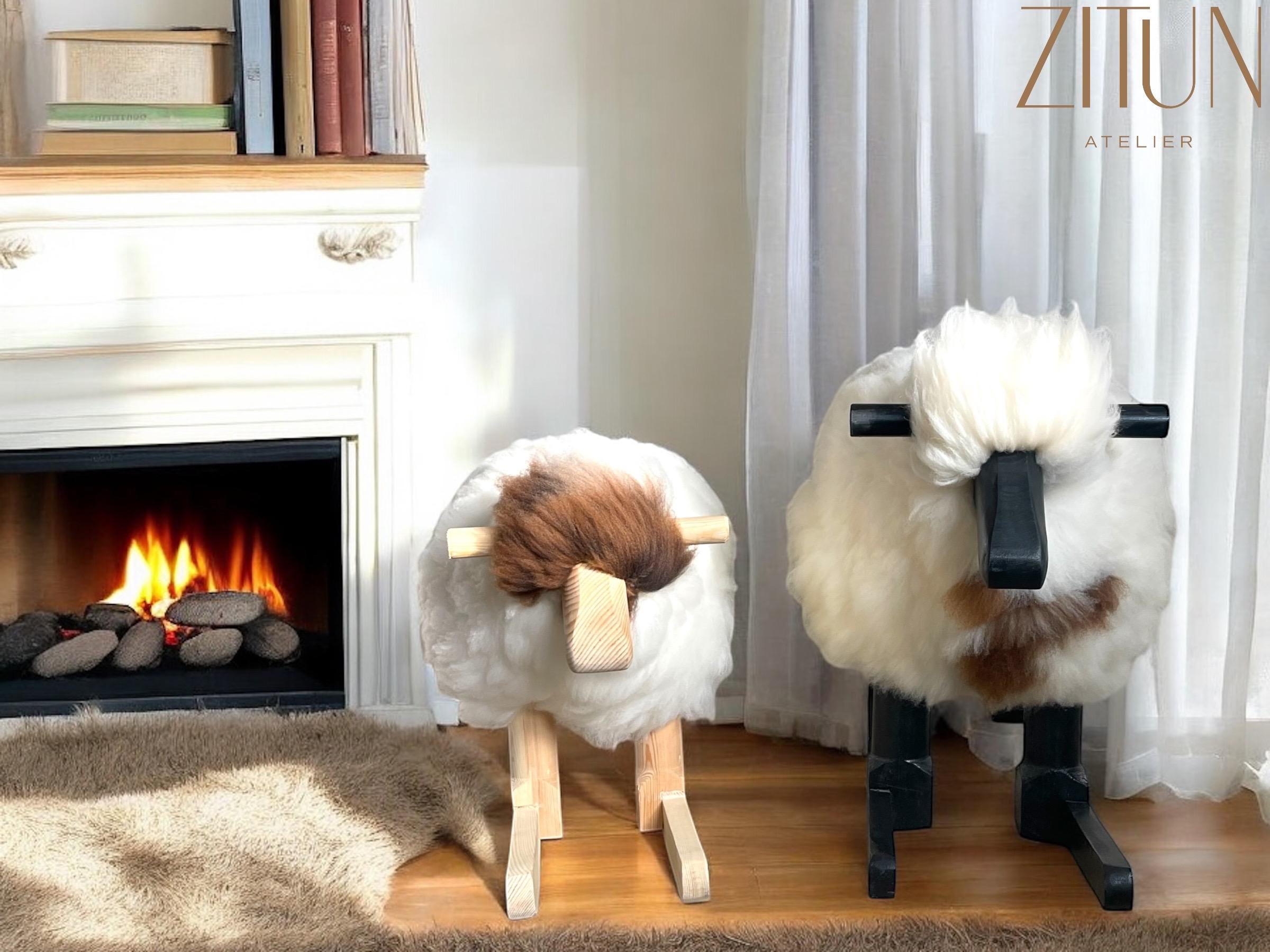 Sheep Rocking Chair, Sheep with Real Wool and Red Wood, Nursery Decorative Sheep Rocking chair |  Unique Gift Idea| Authentic Sheep Fleece - Thumbnail 7