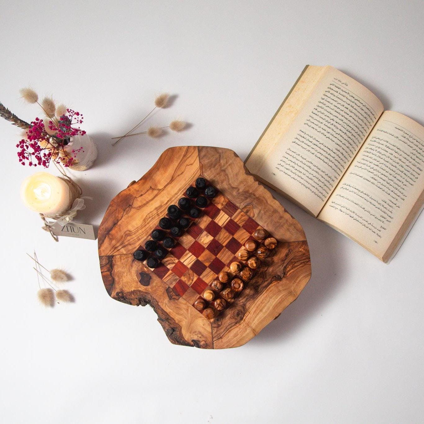 Premium Olive Wood Chess Board with Storage & Pieces | Unique Home Decor - Thumbnail 5
