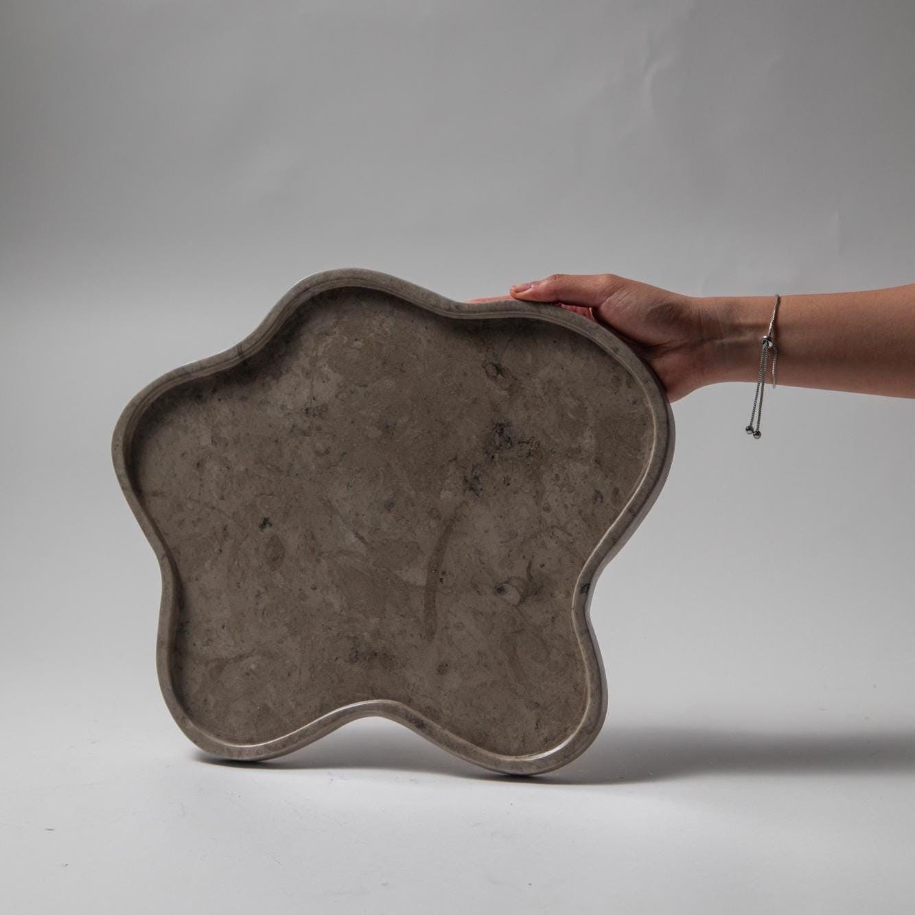 Handcrafted Grey Marble Tray – Tunisian Stone Vanity Organizer - Thumbnail 4