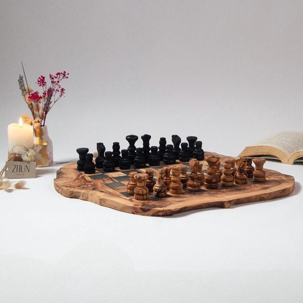 Custom Olive Wood Chess Set – Handmade Engraved Board with Pieces, Luxury Wooden Game, Unique Gift for Collectors - Thumbnail 5