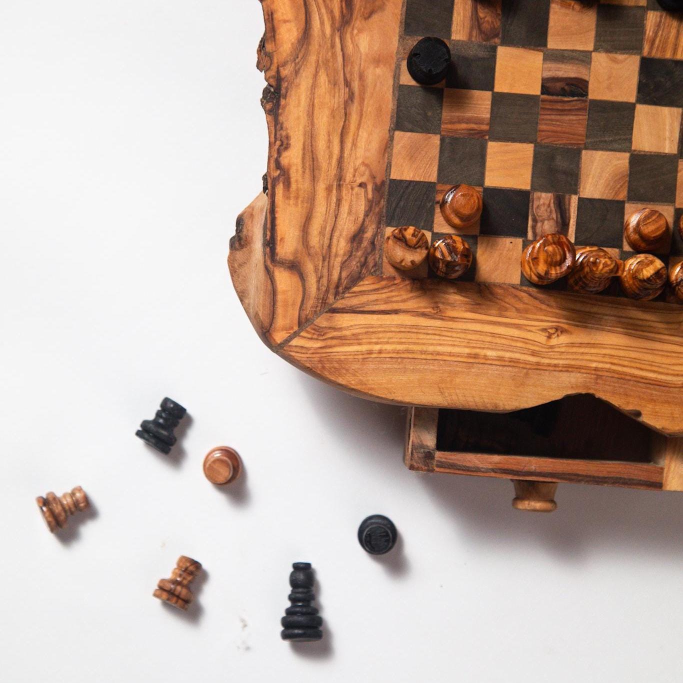 Premium Olive Wood Chess Board with Storage & Pieces | Unique Home Decor - Thumbnail 3