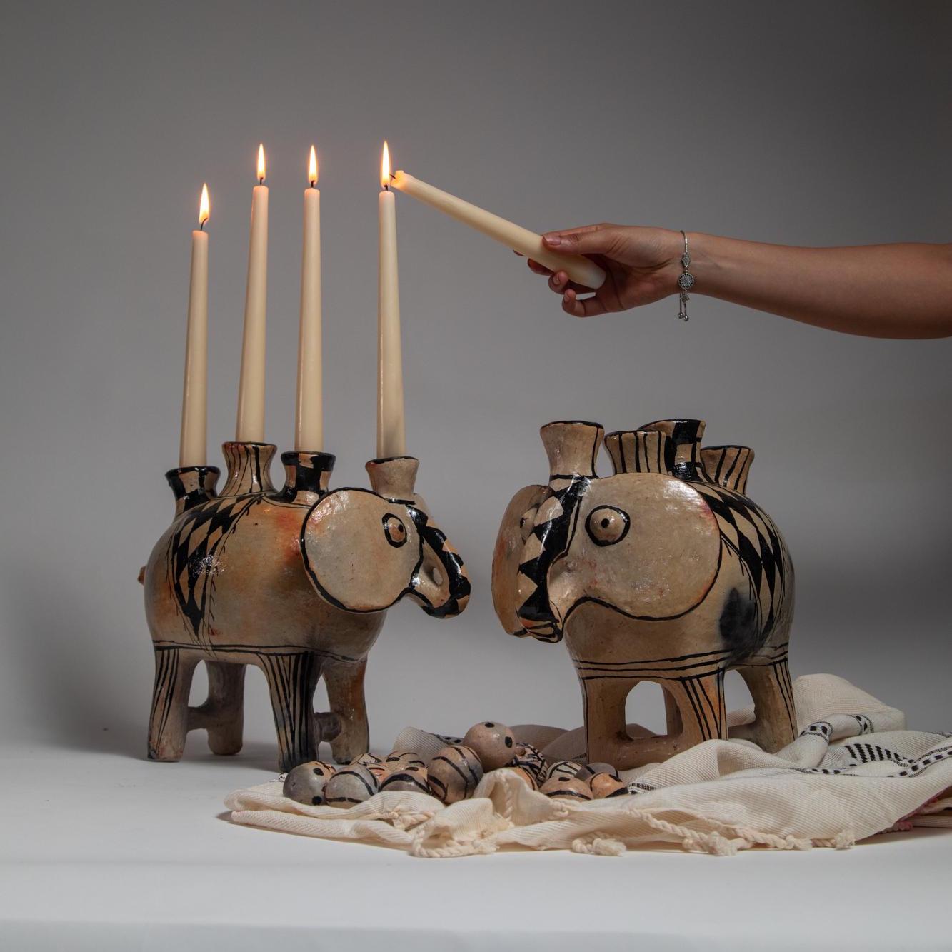 Handmade Pottery Elephant Tealight Holder – Tunisian Clay Decor - Thumbnail 7