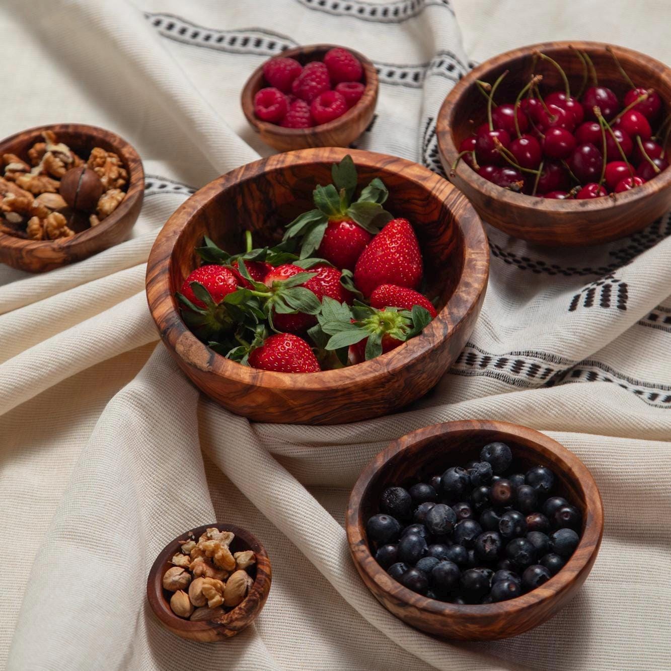Handcrafted Olive Wood Bowl Set – 6 Small Wooden Snack & Fruit Bowls, Natural Kitchen Serving Set, Rustic Artisan Gift - Thumbnail 2