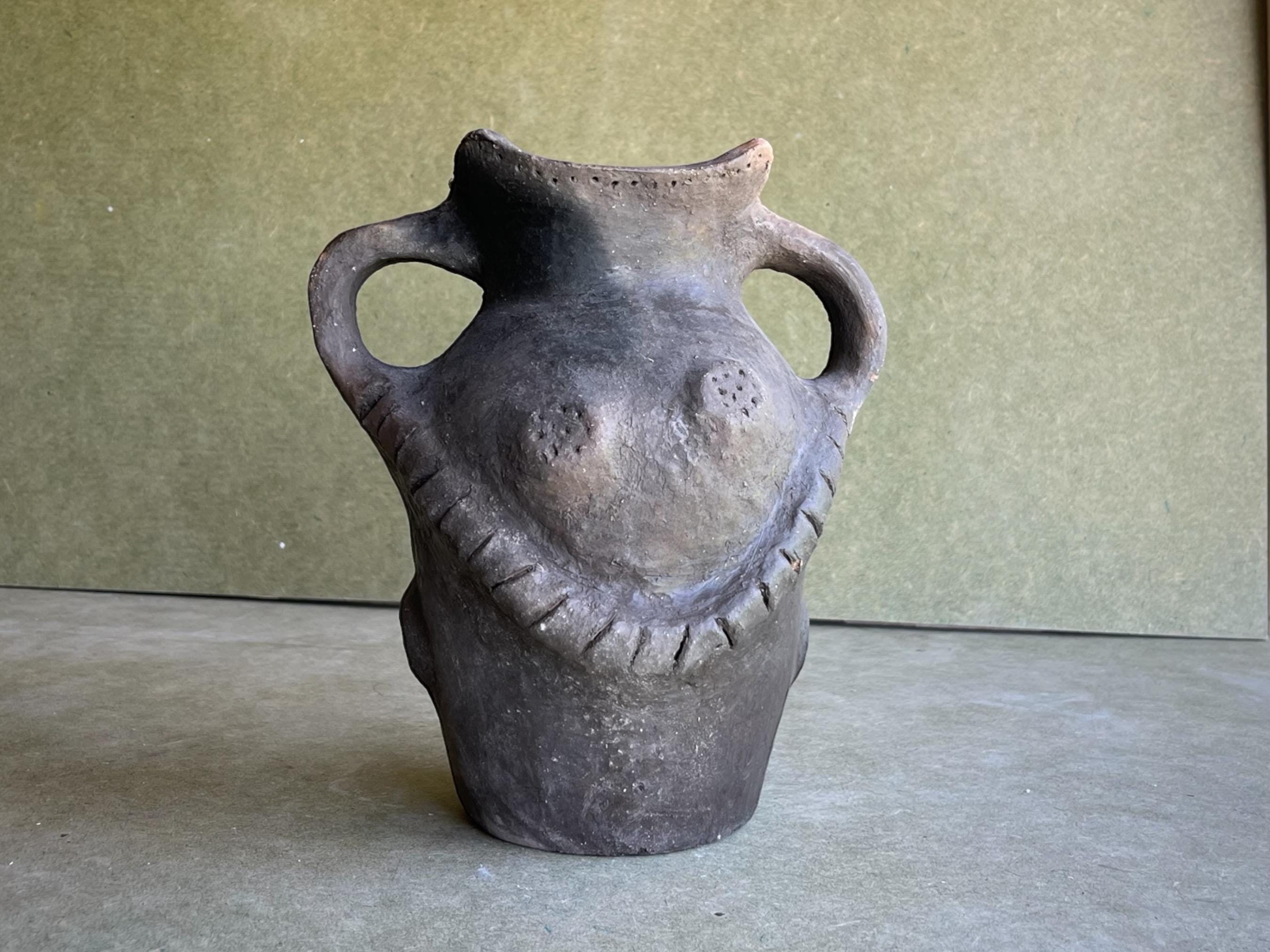 Hand-Carved Terracotta Vessel: Rustic Boho Figural Art Vase, Primitive, Wabi-Sabi Decor - Thumbnail 7