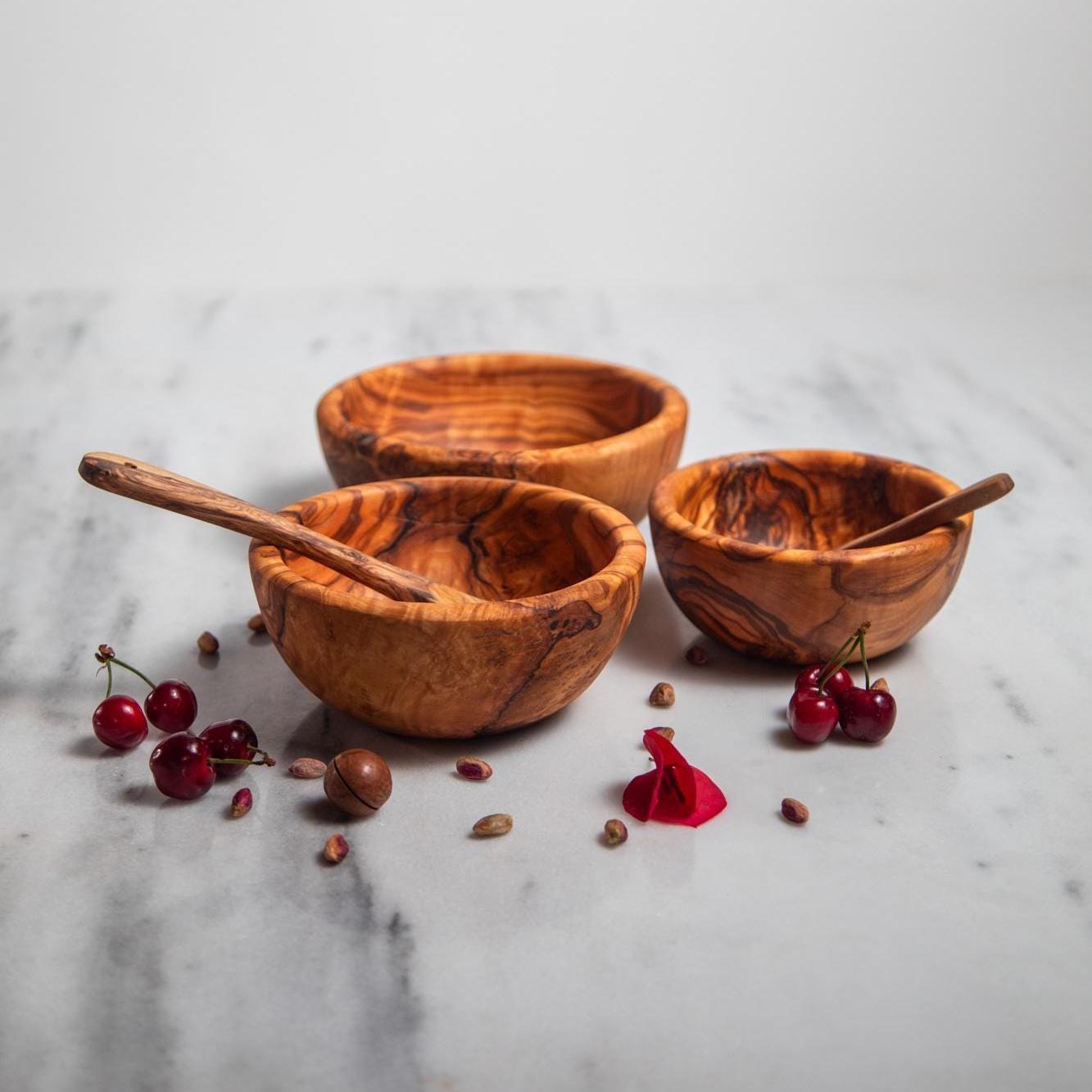 Luxury Olive Wood Bowls – Set of 3 Handcrafted Artisan Serving Bowls | Exclusive Natural Tableware, Mediterranean Elegance - Thumbnail 2