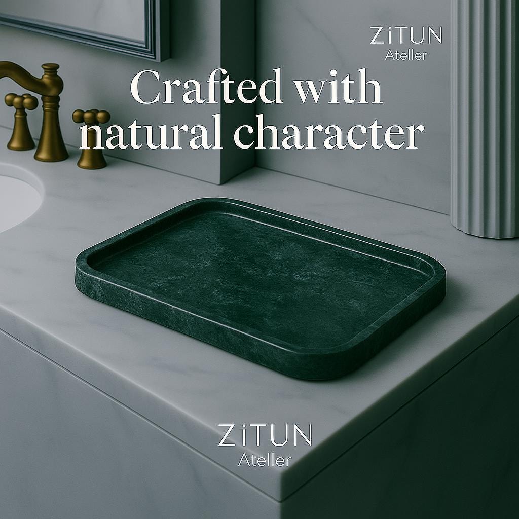 Green Marble Tray – Handmade Natural Stone Vanity and Bathroom Organizer - Thumbnail 5