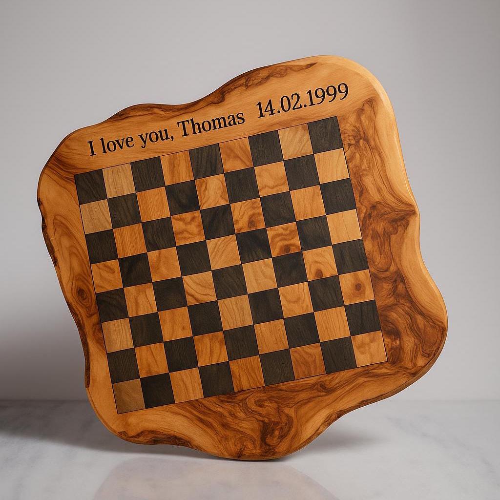 Custom Olive Wood Chess Set – Handmade Engraved Board with Pieces, Luxury Wooden Game, Unique Gift for Collectors