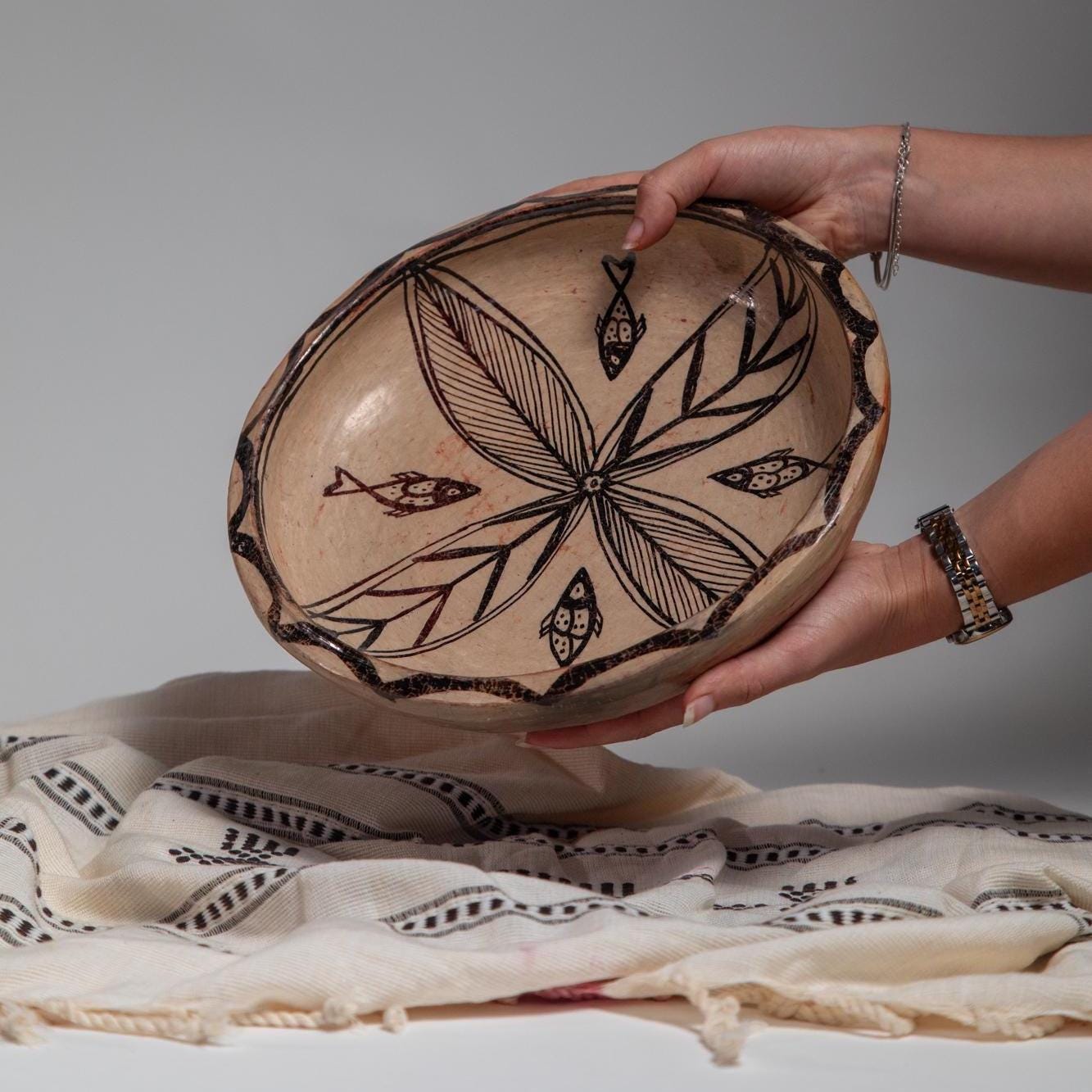 Handmade Pottery Bowl – 8 inch Large Decorative Centerpiece, Rustic Fruit Bowl, Boho Home Decor - Thumbnail 4